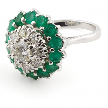 18ct white gold Emerald/Diamond 1.2ct Cluster Ring size L